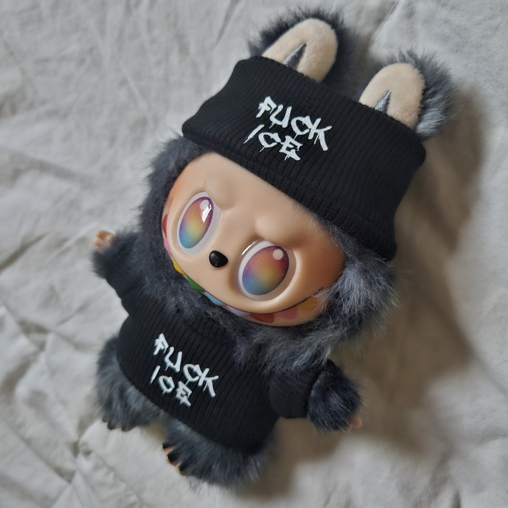 Abolish ice 2 pc Labubu Big Into Energy Hat + Outfit Set Black Beanie + Shirt - Picture 2 of 9